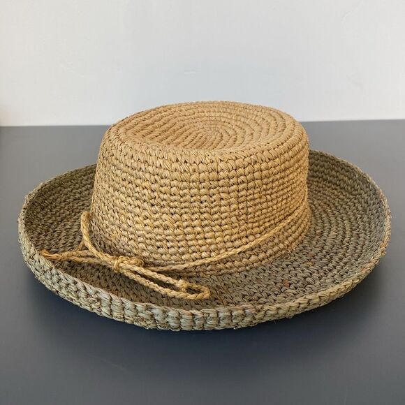 San Diego Hat Company Natural Woven Straw Hat Tan & Olive OS Beach Boho Vacation main image 3
